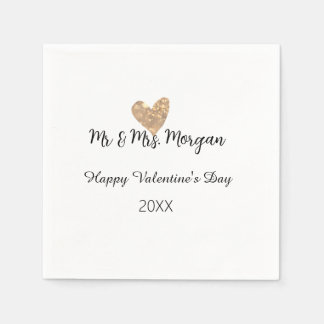 Mr & Mrs name happy Valentine's day gold heart Napkins