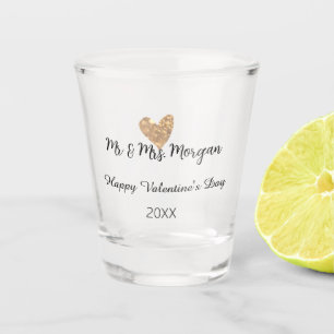 Mr & Mrs name happy Valentine's day gold heart  Shot Glass