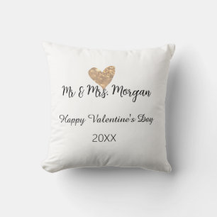 Mr & Mrs name happy Valentine's day gold heart Throw Pillow