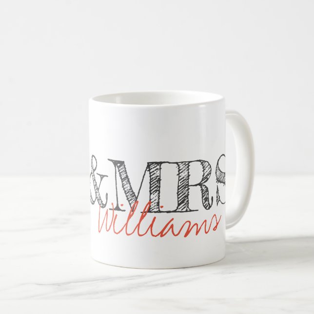  Mr & Mrs NAME Modern Typography Newlyweds Wedding Coffee Mug (Front Right)