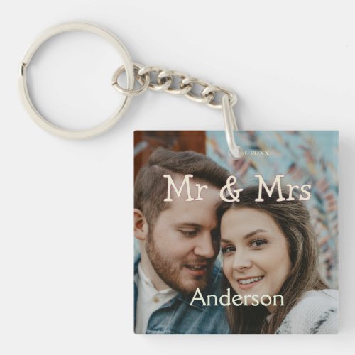mr & mrs name photo christmas couple wedding yello keychain