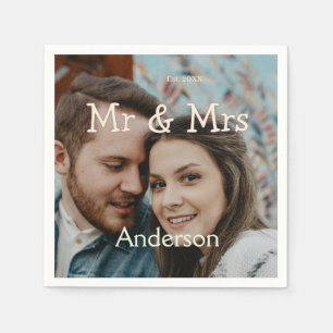 mr & mrs name photo christmas couple wedding yello napkins