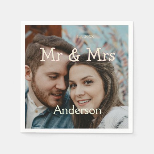 mr & mrs name photo christmas couple wedding yello napkins