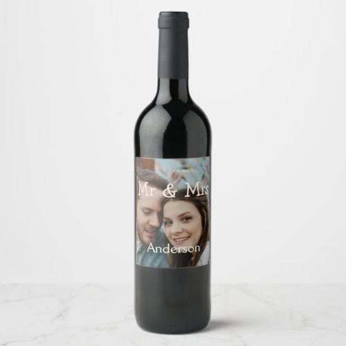 mr & mrs name photo christmas couple wedding yello wine label