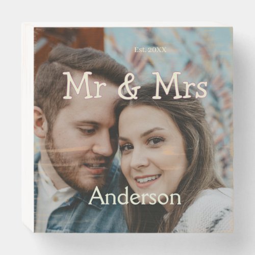 mr & mrs name photo christmas couple wedding yello wooden box sign