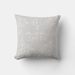 Mr & Mrs NAME Wedding Heart Doodle Art Keepsake  Throw Pillow