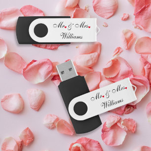 Mr Mrs Name Wedding Newlyweds Couple Heart USB Flash Drive