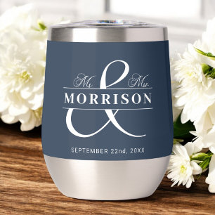 Mr Mrs Navy Blue Wedding Favor  Thermal Wine Tumbler