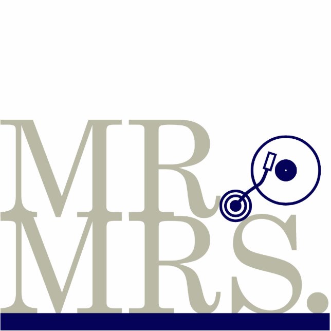 Mr & Mrs Navy & Silver DJ Cake Topper Cutout (Front)