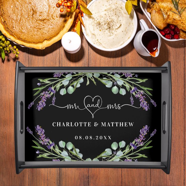 Mr mrs newly weds lavender black violet wedding serving tray (Creator Uploaded)