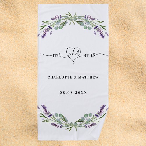 Mr mrs newly weds lavender wedding beach towel