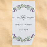 Mr mrs newly weds lavender wedding beach towel<br><div class="desc">Decorated with mr mrs with a heart. Transparent background. Personalize and add your names. Black text. Decorted with lavender flowers and eucalyptus greenery.</div>