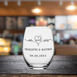 Mr mrs newly weds wedding party stemless wine glass