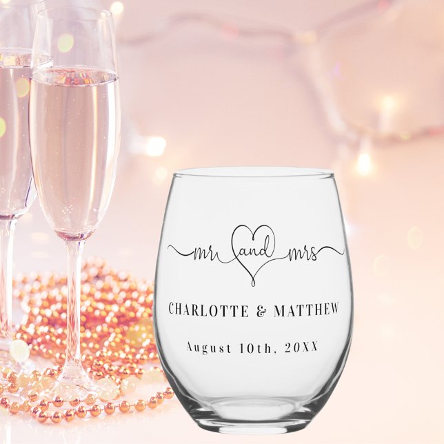 Mr mrs newly weds wedding party stemless wine glass (Creator Uploaded)