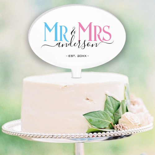 Mr  Mrs Newlywed Couple Wedding Anniversary Black Cake Topper