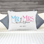 Mr &amp; Mrs Newlywed Couple Wedding Anniversary White Accent Pillow at Zazzle