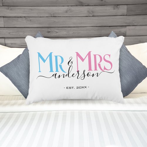 Mr  Mrs Newlywed Couple Wedding Anniversary White Accent Pillow