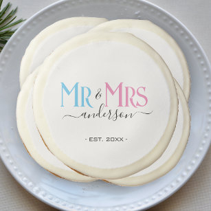 Mr & Mrs Newlywed Couple Wedding Anniversary White Sugar Cookie