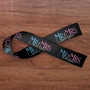 Mr & Mrs Newlywed Couple Wedding Gift Wrap Black Satin Ribbon