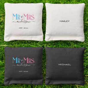 Mr & Mrs Newlywed Couple Wedding Party Cornhole Bags