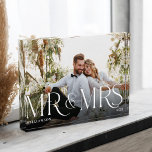Mr Mrs Newlywed Gift Modern Couple Photo Keepsake Block<br><div class="desc">Minimal and modern newlywed couple's photo block. Simple and modern design with a full photo design. Customize with your special photo,  year,  and name. "Mr & Mrs" photo overlay in an elegant typography. A perfect keepsake for couples celebrating their marriage as Mr and Mrs.</div>