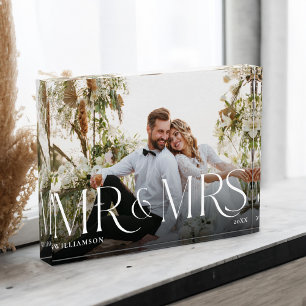 Mr Mrs Newlywed Gift Modern Couple Photo Keepsake Block