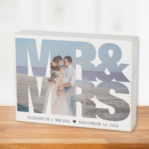 Mr Mrs Newlywed Photo Wedding Wooden Box Sign
