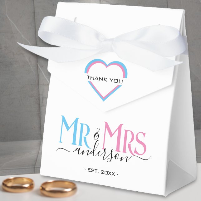 Mr & Mrs Newlywed Wedding Favor Thank You Boxes (pink and blue mr and mrs thank you wedding favor box)
