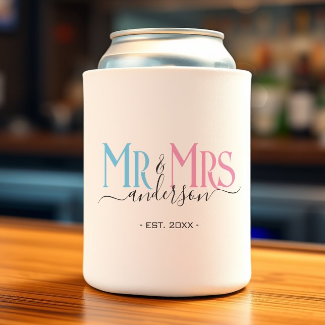 Mr & Mrs Newlywed Wedding Favor Thank You Can Cooler (Creator Uploaded)