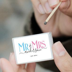 Mr & Mrs Newlywed Wedding Favor Thank You Matchboxes