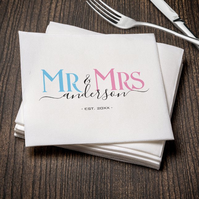 Mr & Mrs Newlywed Wedding Party Bridal Shower Napkins (Creator Uploaded)