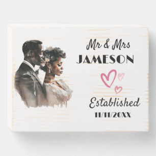 Mr & Mrs Newlyweds Black Couple Personalized Wooden Box Sign