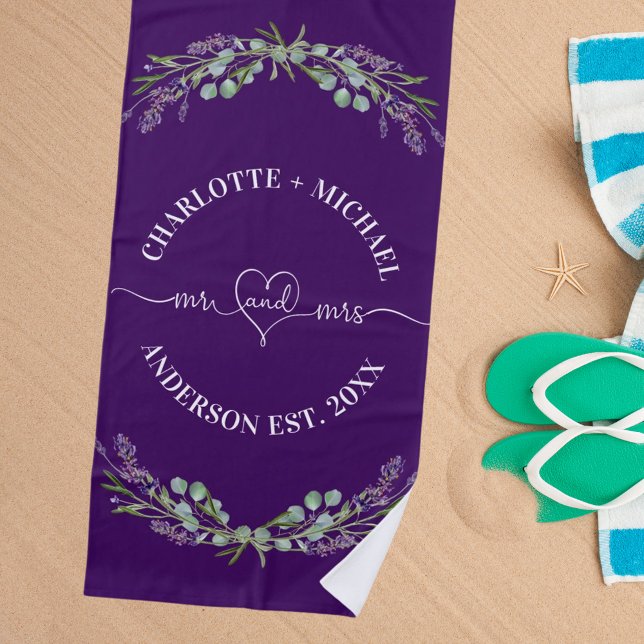Mr mrs newlyweds lavender purple beach towel (Creator Uploaded)