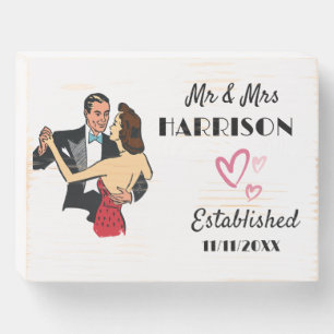 Mr & Mrs Newlyweds Older Couple Personalized Wooden Box Sign