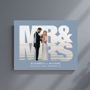 Mr Mrs Newlyweds Photo Dusty Blue Wedding Acrylic Sign