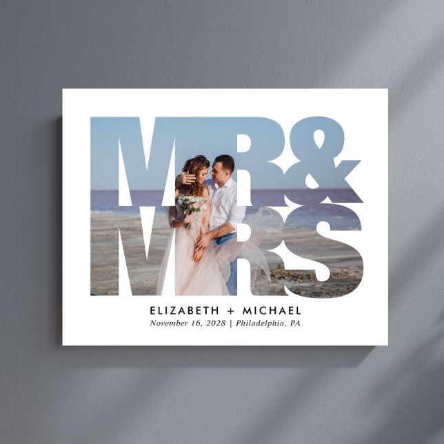 Mr Mrs Newlyweds Photo Wedding White Acrylic Sign (Creator Uploaded)
