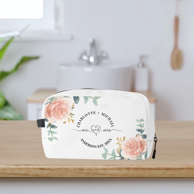 Mr mrs newlyweds rose gold floral greenery dopp kit (Creator Uploaded)