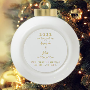 Mr & Mrs Our 1st Christmas Names Year Elegant Gold Ceramic Ball Christmas Ornament