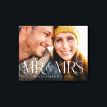 Mr & Mrs Overlay Modern Couple's Photo Keepsake Canvas Print<br><div class="desc">Minimal and modern couple's photo Mr. & Mrs. photo canvas. Simple and modern design with a full photo design. Customize with your special photo,  year,  and name. "Mr & Mrs" photo overlay in an elegant typography. Perfect keepsake photo canvas for couples celebrating their marriage.</div>