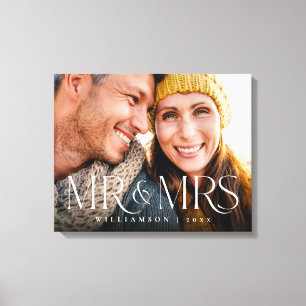 Mr & Mrs Overlay Modern Couple's Photo Keepsake Canvas Print