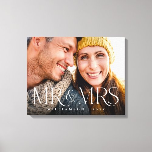 Mr  Mrs Overlay Modern Couples Photo Keepsake Canvas Print