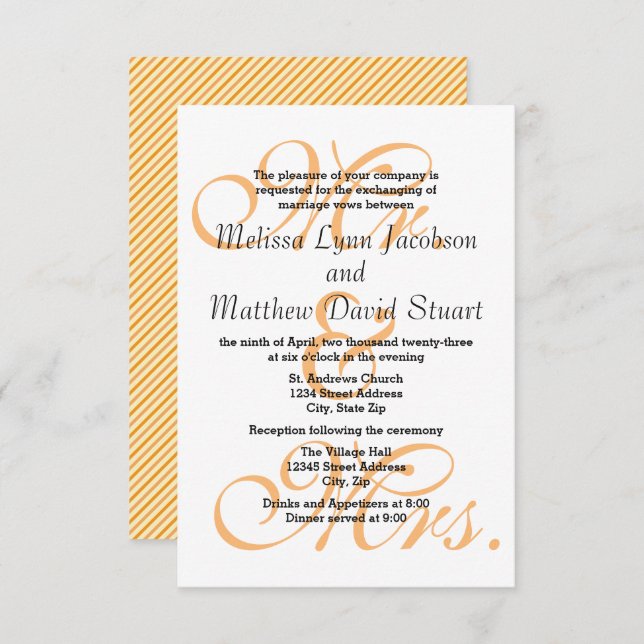 Mr. & Mrs. Peach - 3x5 Wedding & Reception Invite (Front/Back)