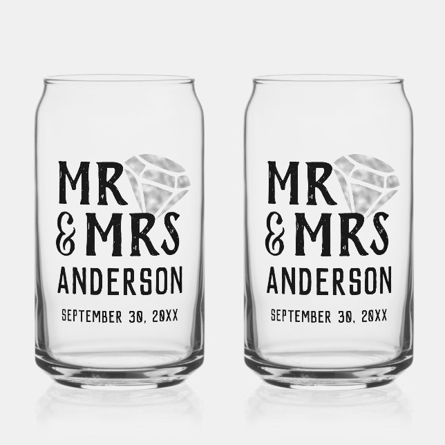 Mr & Mrs Personalized Beer Glass Can Set (Front)