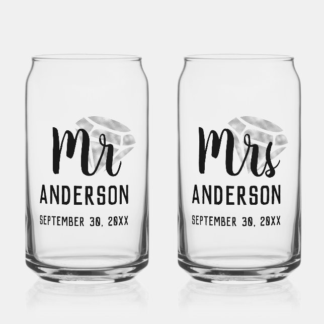 Mr & Mrs Personalized Beer Glass Can Set (Front)
