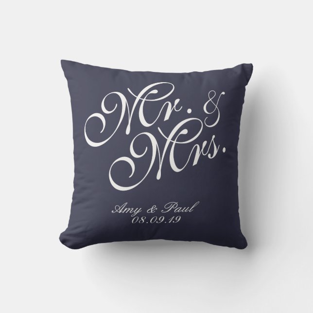 Mr.&Mrs.Personalized Blue Throw Pillow (Front)