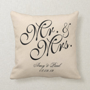 Mr.&Mrs.Personalized Cotton Fabric Textured Throw Pillow