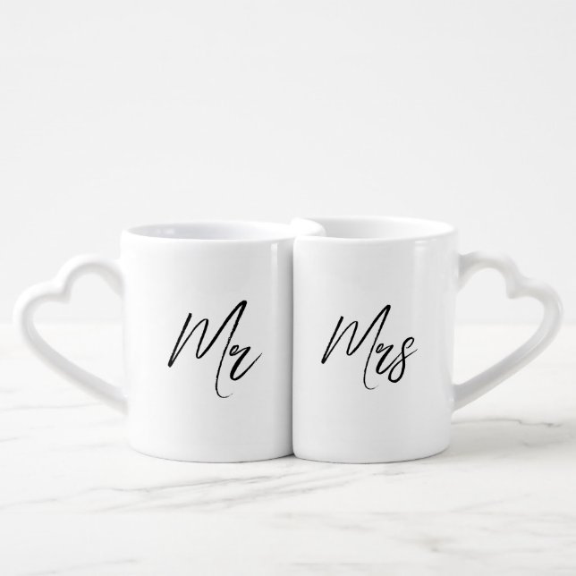 Mr.& Mrs Personalized Custom Name Minimal monogram Coffee Mug Set (Front Nesting)