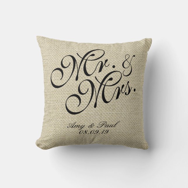 Mr.&Mrs.Personalized Linen Throw Pillow (Front)