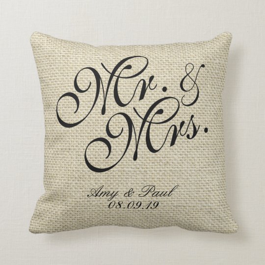Mr.&Mrs.Personalized Linen Throw Pillow