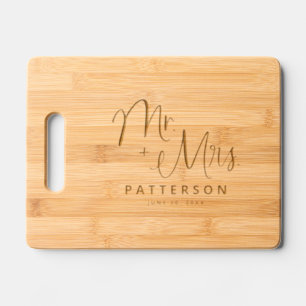 Mr. + Mrs. Personalized Name Date Wedding Gift Engraved Cutting Board